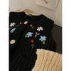 Dimanaf 2025 Sweaters Short Vest Autumn Buttons Women Embroidered Flowers Print O-Neck Sweaters Knitting White Black Sweater