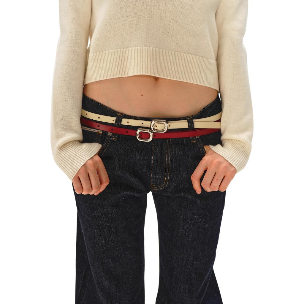 Silver Metal Button Head, Edge Banding Belt, Women's Belt with Pants Belt.