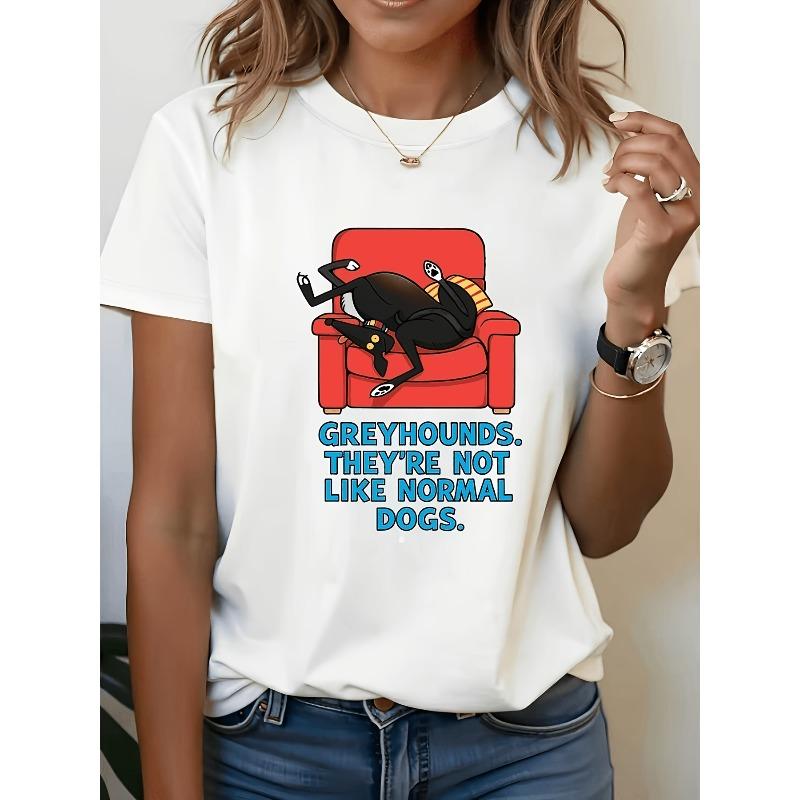 

Women s T-shirt, Greyhound Dog Color Fashion Print, White Short Sleeve Crew Neck Printed T-shirt - Machine Washable, Suitable for Spring S белый