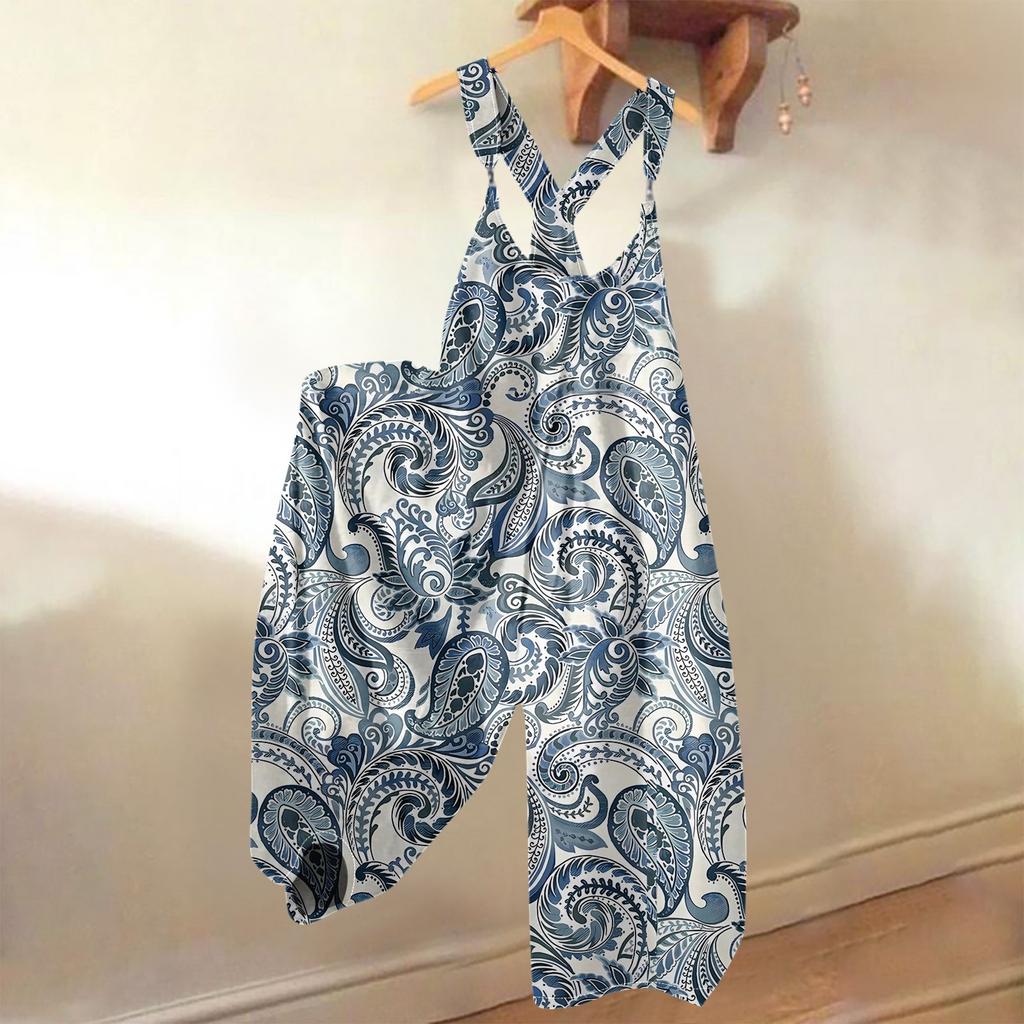 Damen Sommer Overalls Blumendruck Vintage Jumpsuit (Nicht verstellbare Träger)