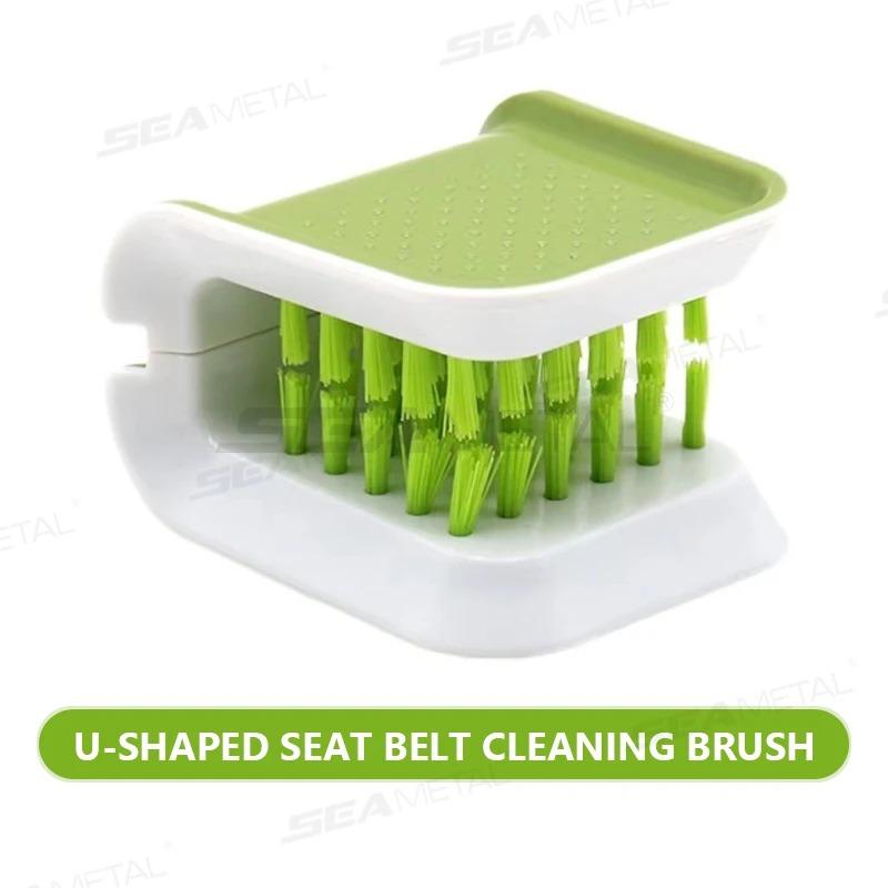 Car Interior Seat Belt Cleaning Special Tool Double-sided U Type Folding Tray Sponge Diamond Brush Seat Belt Handguard