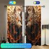 2pcs Fierce Wooden Carved Wolf Printed Curtain for Home Decor - Rod Pocket Window Treatment for Bedroom, Office, Kitchen