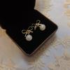 Gold Bow Natural Freshwater Pearl Pendant Earrings for Women, Summer Vintage French Niche High-end Earrings, New Arrival