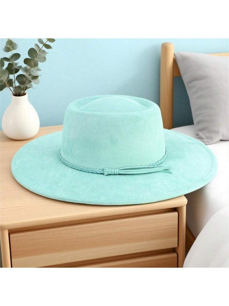 Vintage Western Wide Brim Felt Fedora Hat With Decorative Band For Women And Men