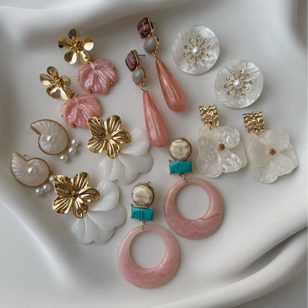 Pink Sweet Flower Water Drop Earrings, Fashion Elegant Fresh Premium Stud Earrings For Women