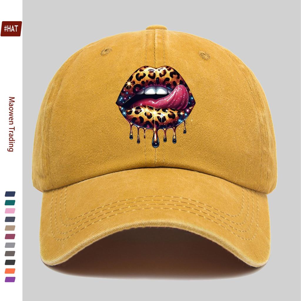 Pc Leopard Print Lip Pattern Baseball Cap Party Prom Music Festival Decor Papa Hat Truck Driver Sun Hat Washable Adjustabl