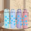 1PC Light Blue Five Point Star Repeat 750ml Color Plastic Sports Water Bottle Leakproof Flip Straw Lid Suitable for Sports Office Home Use