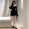 2025 Fashion Women's Black Bow Strap Waist Skinny Dress