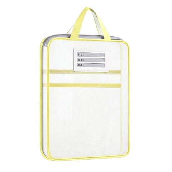 Waterproof Zipper Bags Transparent Nylon Document Bag, Portable Lightweight Mesh File Organizer with Student Study Essentials And Strap, Large