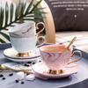 Marble Gold Rim Ceramic Coffee Cup & Saucer Set with Tray