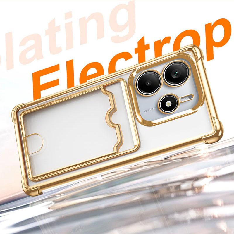 Solid Color Plating Border Wallet Card Slot Soft TPU Phone Case For Xiaomi 14T 11T 13T Pro Redmi Note 13 11 12 14 Pro Back Cover