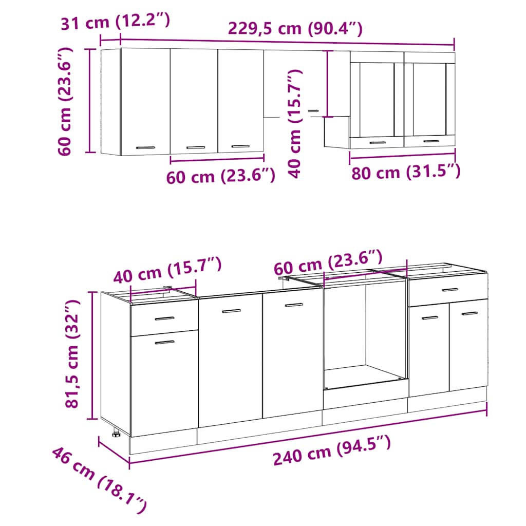 8 Piece Kitchen Cabinet Set Lyon Sonoma Oak Melamine Board