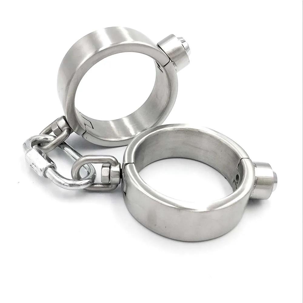 Stainless Steel Press Lock Neck Collar Handcuffs Anklecuffs Restraints Slave SM Lockable Cuff Set Sex Toys for Women Man Couples