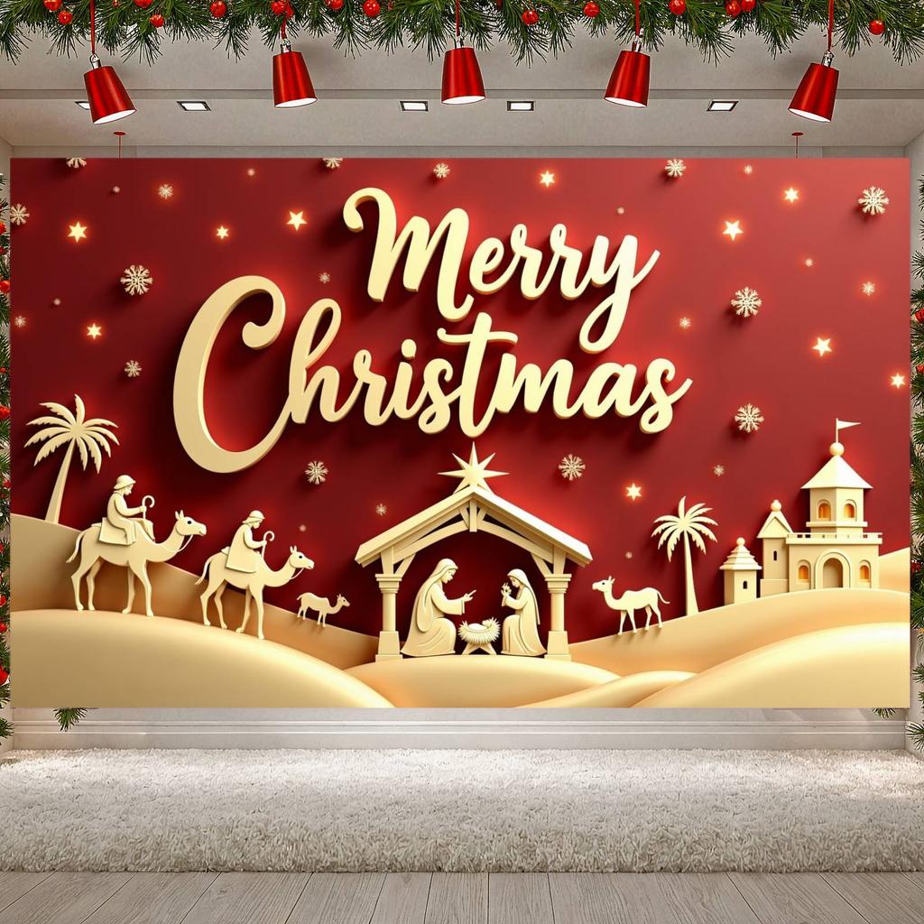 Christmas Backdrop Gold Lettering Xmas Banner Merry Christmas Banner 3D Design Holiday Banner For Christmas Event Holiday