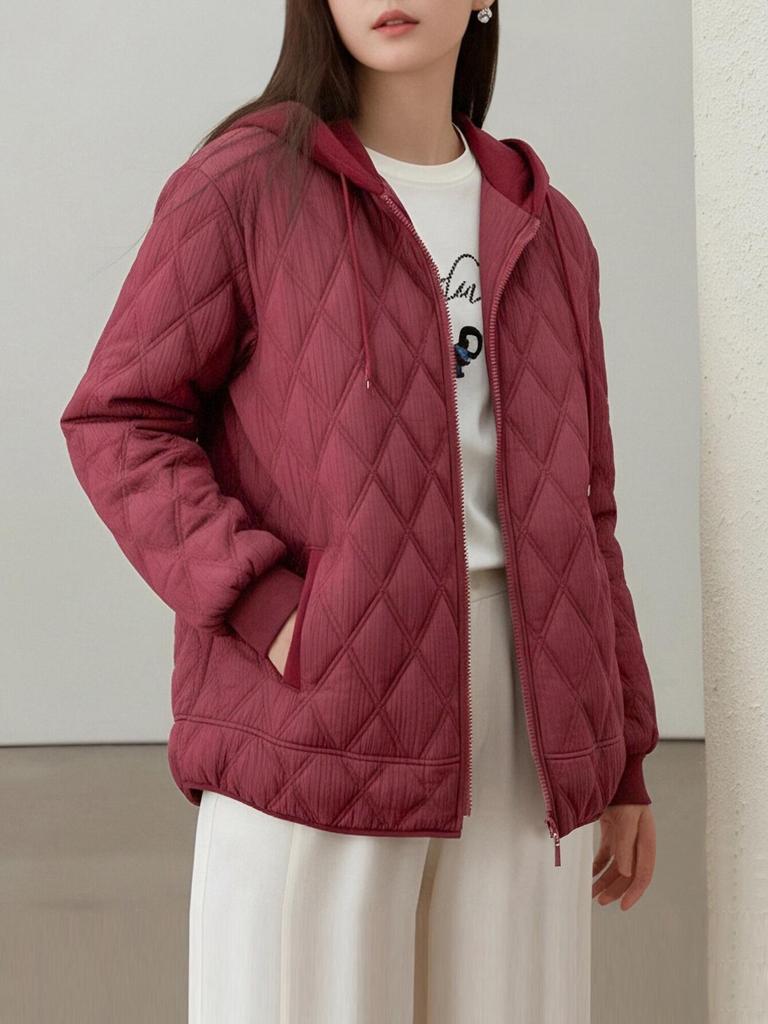Plus Size Women's Winter Warm Hooded Cotton Jacket - Slimming Outerwear