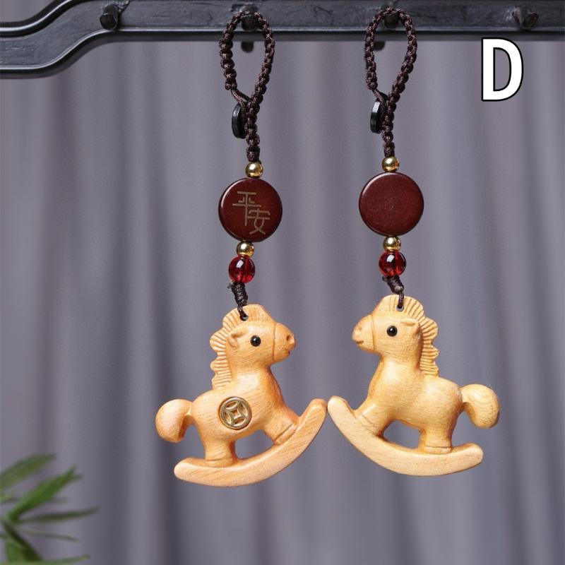 Becoming Rich Zodiac Horse Key Chain Cartoon Handmade Rope Wood Phone Chain Lanyard Sandalwood Chinese Style Key Ring New Year