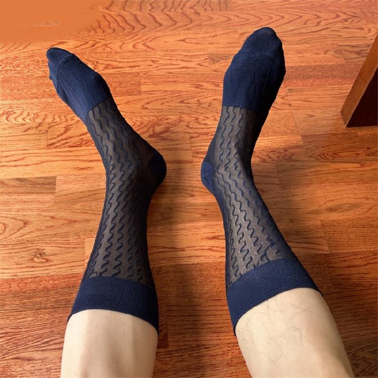 Herren Leichte Dünne Transparente Nylon Netzstrümpfe Modisches Wellenförmiges Gestreiftes Muster Formelle Socken für den Modernen Gentleman Geschenk