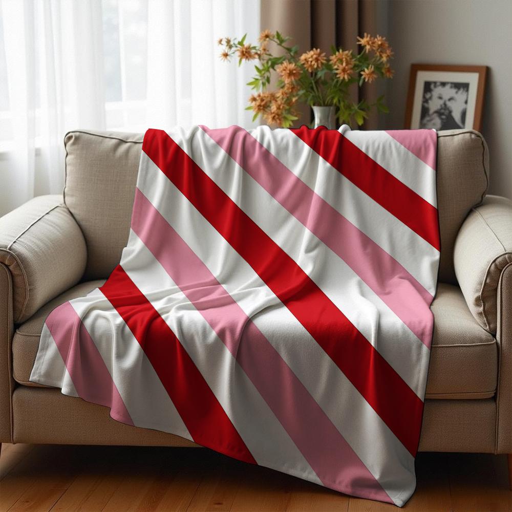 Candy Cane Gift Bow Anime Cartoon Flannel Blanket Soft Warm Throw for Bedroom Sofa Car Kids Holiday Gift