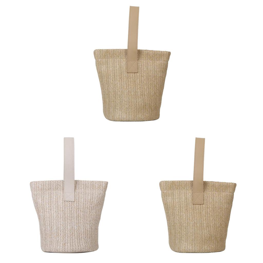 Summer Woven Bucket Bag For Women With Zipper Pocket For Beach And Daily Use