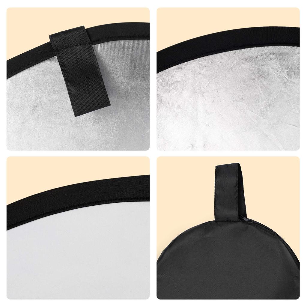 TARION Photography Circular Reflector 80cm Diameter Foldable Silver and White