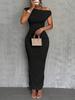 New hip skirt solid color fashion water ripple slanted shoulder dress