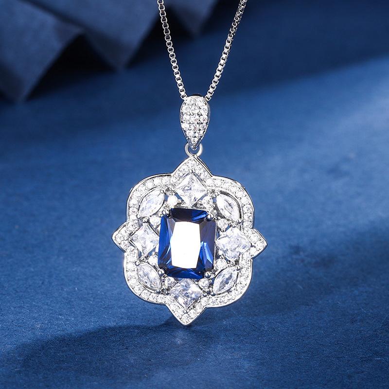 Schmuck Kupferboden Vergoldet Simulation Roter Korund Blauer Spinell High-End Retro Anzug Damen 8 * 10