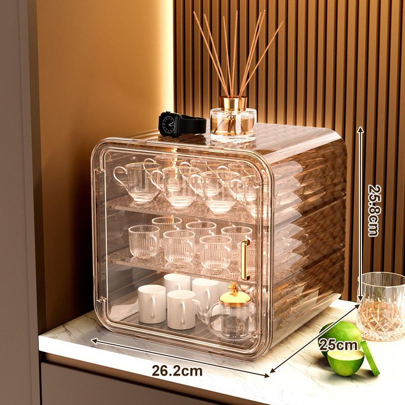 Dustproof Glass Cup Rack & Drain Box for Tea, Coffee, and Water Cups