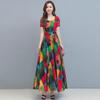 Women's Korean Style Slim Fit A-Line Dress: 2021 Summer Ice Silk Printed Short Sleeve