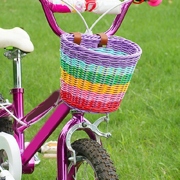 Kids Bikes Front Basket Rainbow Color Plastic Wovens Bikes Basket Easily Install