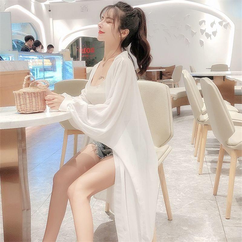 Women s Open Front Long Sleeve Chiffon Cardigan Loose Fit Office Style Sun Protection Kimono Solid Color Long Outerwear S