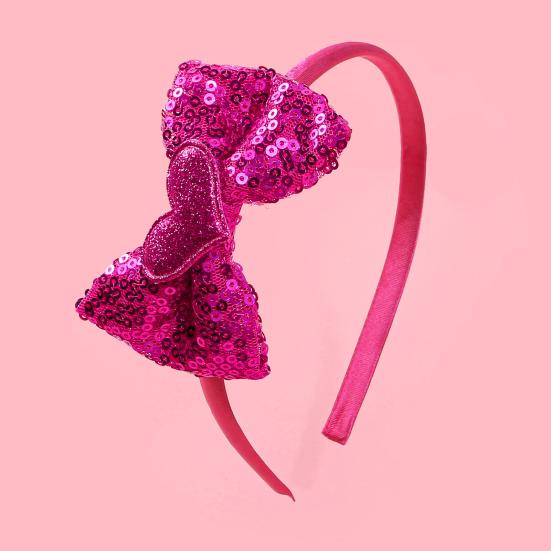 Girl Headband Sparkling Sequins Hearts Bow Decor Lightweight Hair Hoop Seamless Arc Design Party Hair Accessory