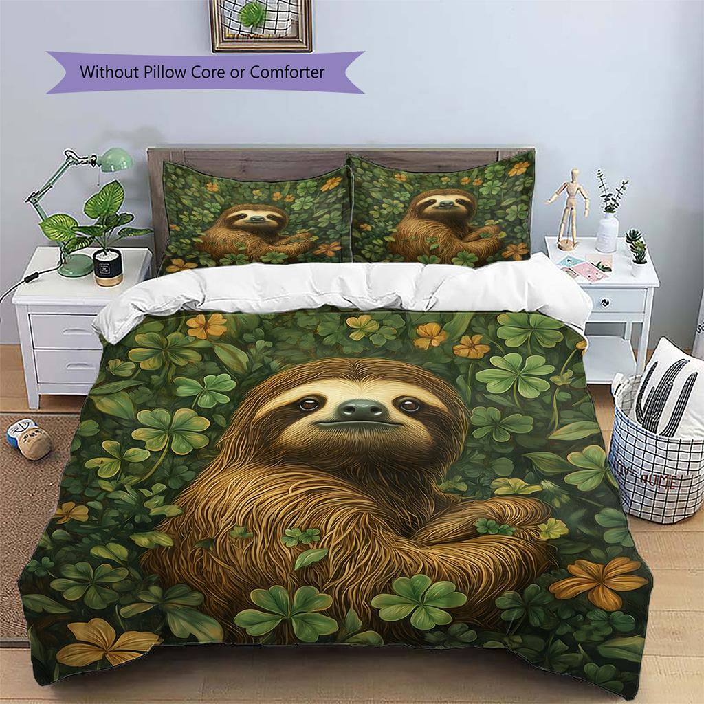 Jungle Sloth Pattern Bedding Quilt Set  Home Decoration  Gift (1 * Duvet Cover + 2 * Pillowcase  Without Core)