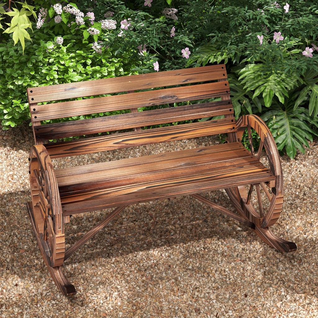 Garden Swing Bench. 2-person Swing. With Wheel-shaped Armrests. For Balcony, Garden, Patio. Carbonized