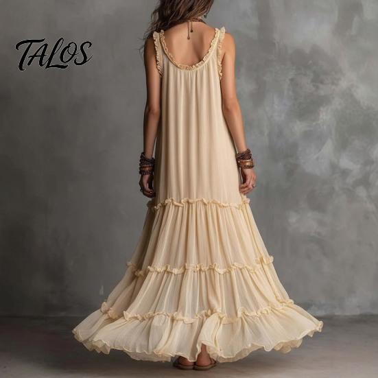 Talos Summer Ruffle Tiered Swing Dress for Women, Boho Beach Flowy Maxi Sundress, Sleeveless A-line Loose Long