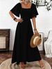 New Arrival 2025: Solid Color Square Neck Slimming Dress with Flutter Sleeves