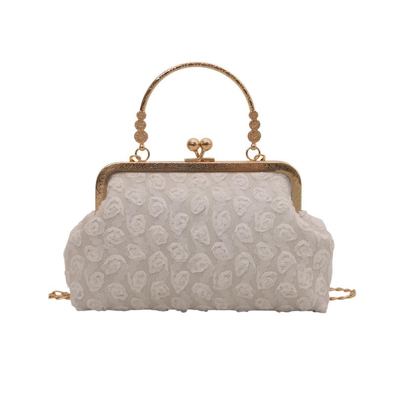 Chinese Cheongsam Bag, Dinner Bag, Mini Small Handbag, Oblique Span Texture Flower Chain Bag.