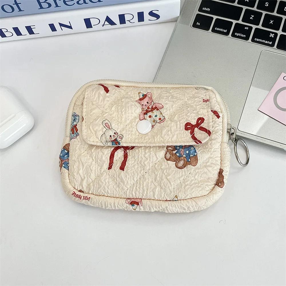 Cute Cartoon Quilted Cotton Makeup Bag Portable Lipstick Storage Organizer Bag Card Holder Mini Makeup Lipstick Storage Pouch