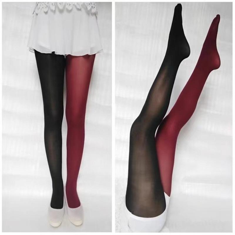 Damen Colorblock Strumpfhose Gothic Style Punk Weihnachten Halloween Elastische High Waist Leggings Strümpfe Herbst