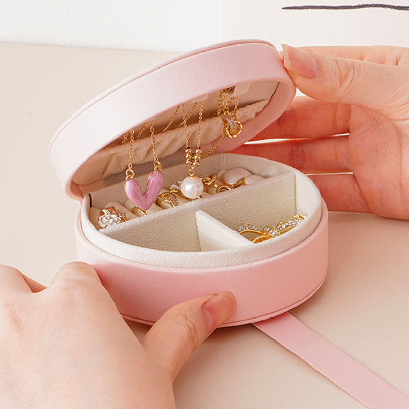 Portable Semi-Circular Small Travel Jewelry Case for Women Compact Top Handle Ring Necklace Earring Organizer Box