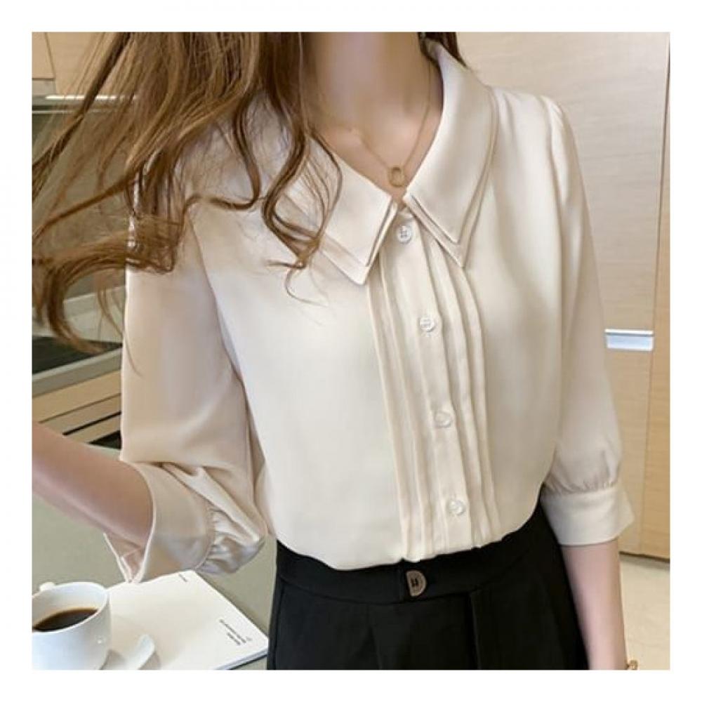 Navava Women Vintage Clean 5 Point Sleeve Double Layer Collar Blouse Nb2136
