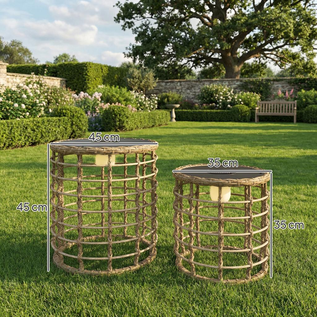 Solar Floor Lamp Set of 2, Rattan Solar Lamps with Light Sensor, LED Solar Light In Boho Style, IP44