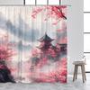 Ink Landscape Shower Curtain Abstract Mountain Water Red Floral Birds Chinese Style Bath Curtains Home Bathroom Decor with Hooks