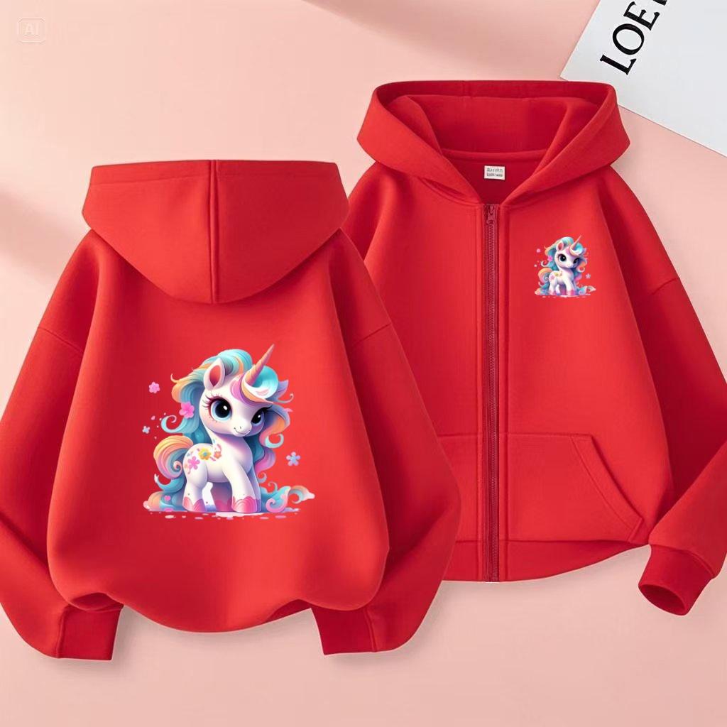 Girls Boy Leisure Sweatshirt Coat Children's Pretty Girl Pink Gift Charming Unicorn Cardigan Hoodies Kawaii Zipper Style