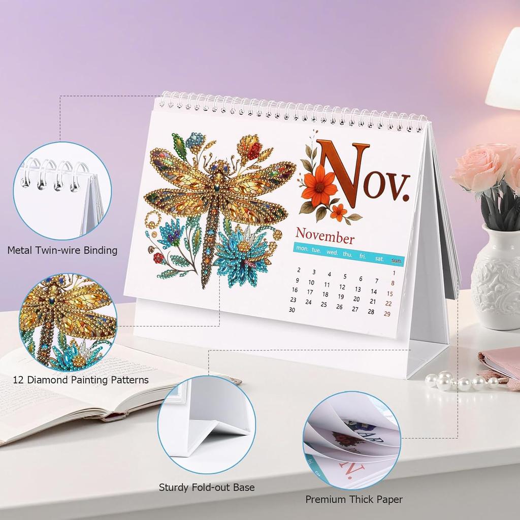 Koikify Diamond Art Desk Calendar 2026 – DIY Standing Flip Monthly Calendar, Decorative Tabletop Ornament for Home and Office, Creative Holiday &