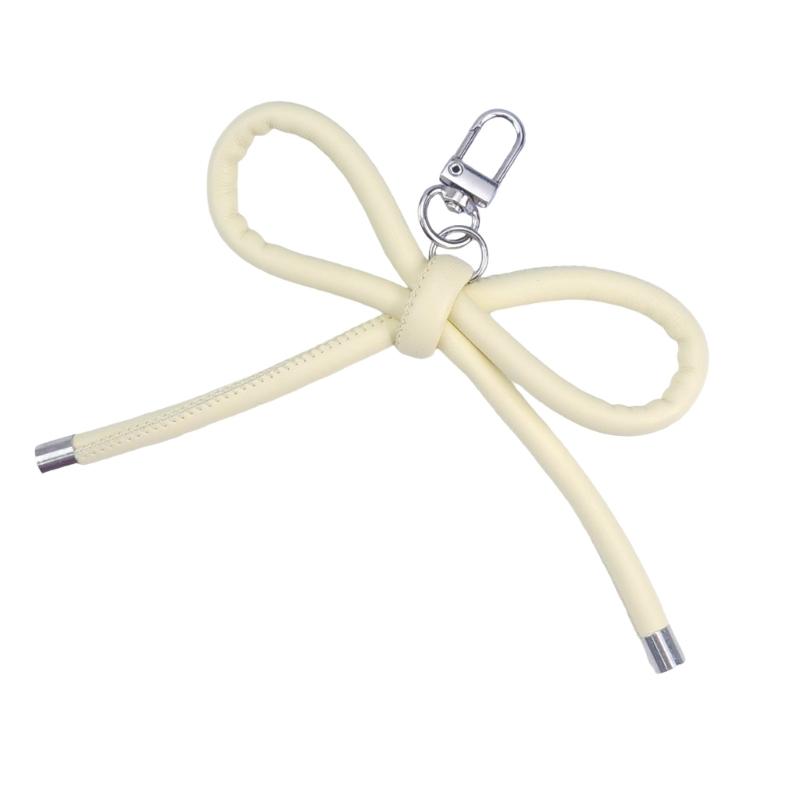 Fashionable Grunge PU Leather Bowknot Keychain Vintage Styles Bag Pendant Accessory for Korean Fashion Enthusiasts