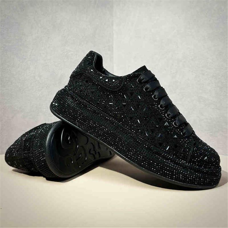 Fashion Luxury New Designer Men's White Black Charm Rhinestone Platform Causal Shoes Flats Male Hip-hop Walking Sneakers Zapatos Hombre