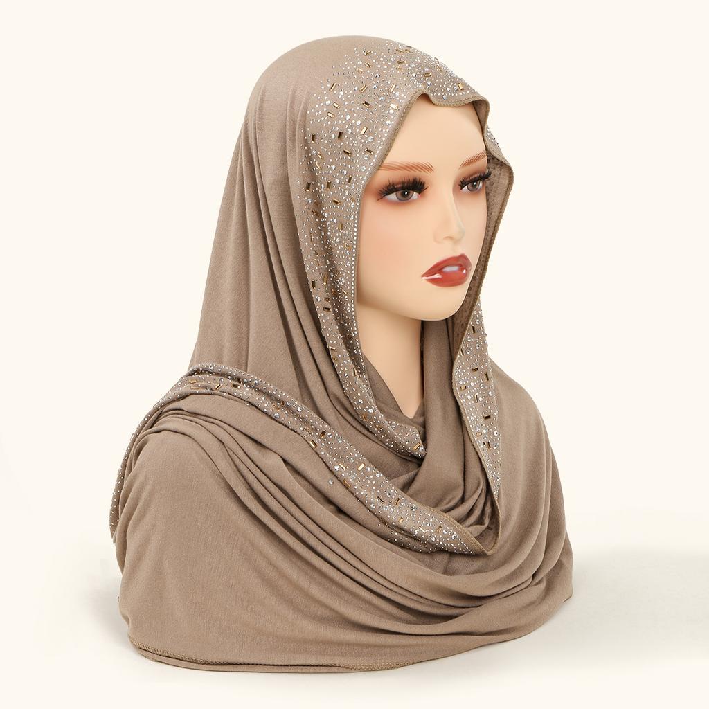 Luxury Rhinestone Hijab Scarf Women Muslim Long Scarves Light Weight Soft Turban Shawl Solid Headscarf Bandana Ramadan 170*60Cm