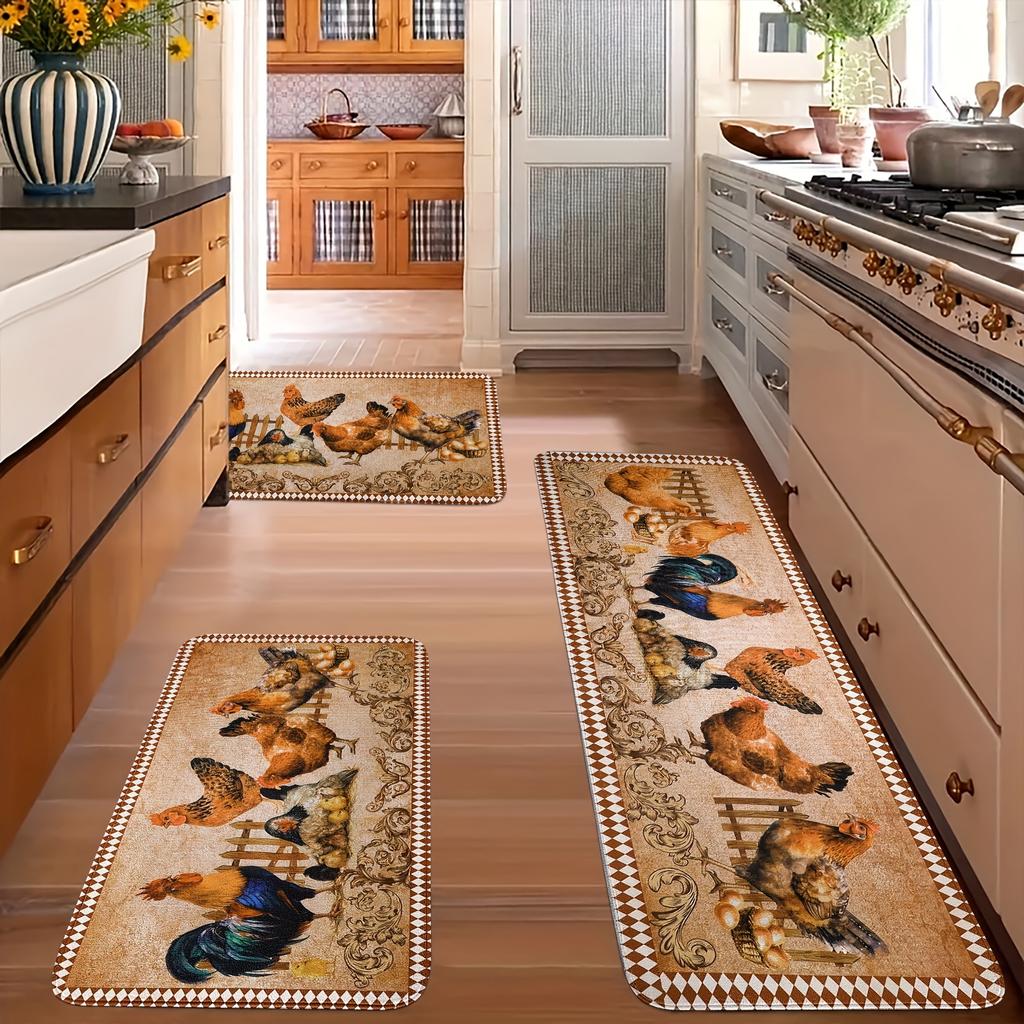 1PC Chicken Pattern Kitchen Rug Non-Slip Door Mats Pop design Bathroom Rug Bath Mat Carpet for Home Sink Laundry Decor