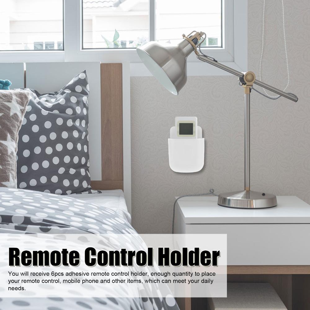 6pcs Self Adhesive Remote Control Holder White Phone Storage Box Wall Mounted Storage Box Schoo