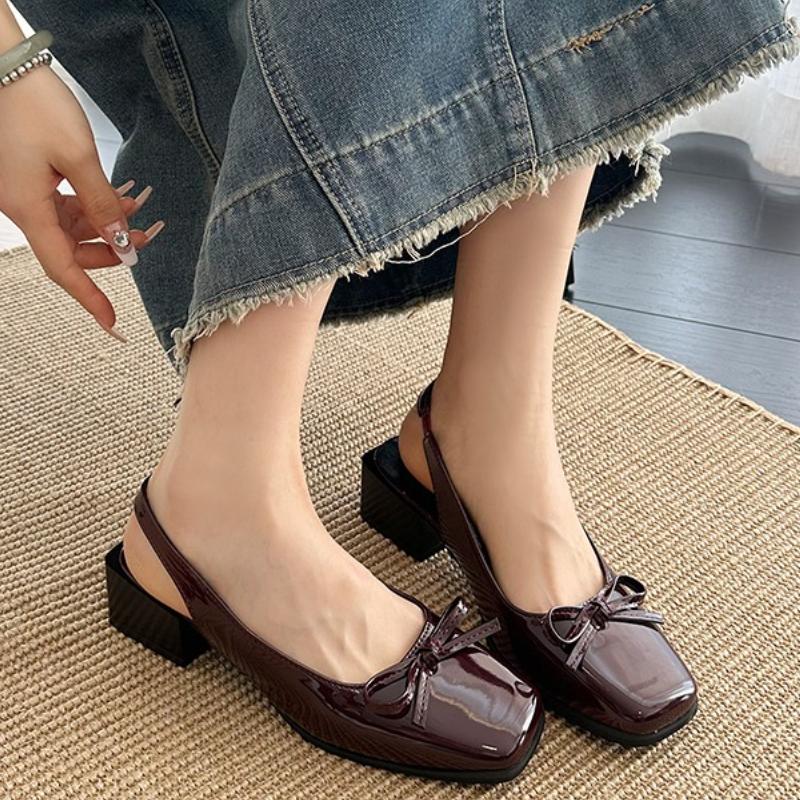 Fashion Sandals Women's 2025 New Style Toe Open-top Buckle High Heels with French Bow Comfortable Fashionable Shoes
